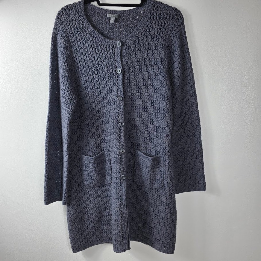 Jill Jill Jill Petite MP Crochet Button Front Cardigan Sweater Sz MP Blue